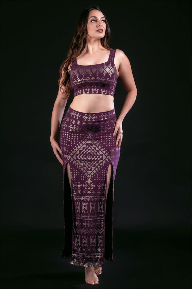 Alkimiya Cairo Maxi Skirt Aubergine-Gold